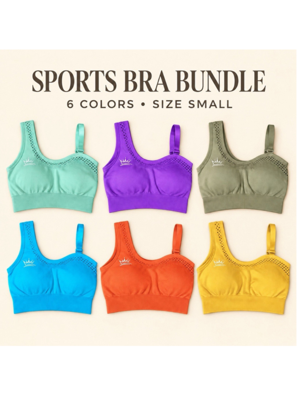 Royal Athletics Bundle of 6 Convertible One Shoulder Sports Bras in Size S. NEW